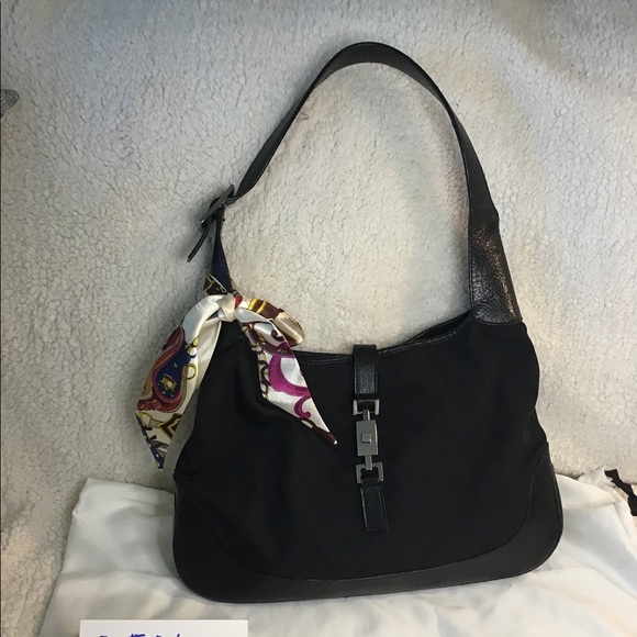 🛍Authentic GUCCI 1961 Jackie O Black Nylon Hobo - Picture 1 of 9